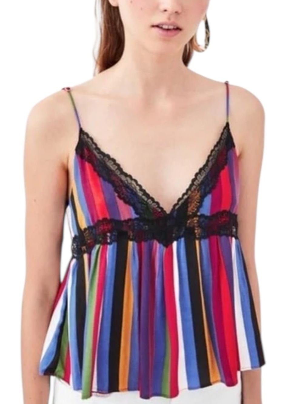 Zara Lace-Trim Cami Top in Multicolor Large